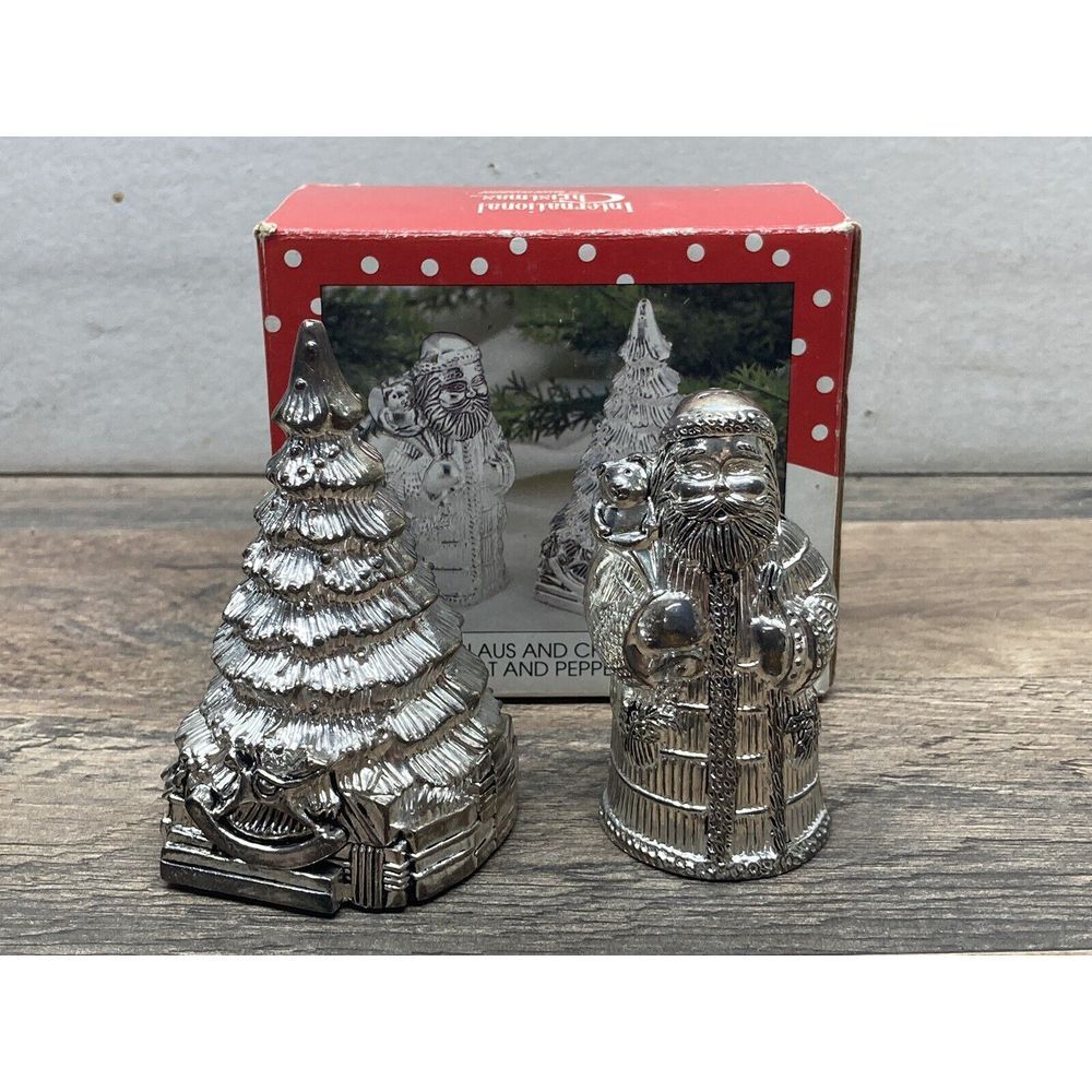 1995 International Christmas Santa Claus & Christmas Trees Salt & Pepper Set‎
